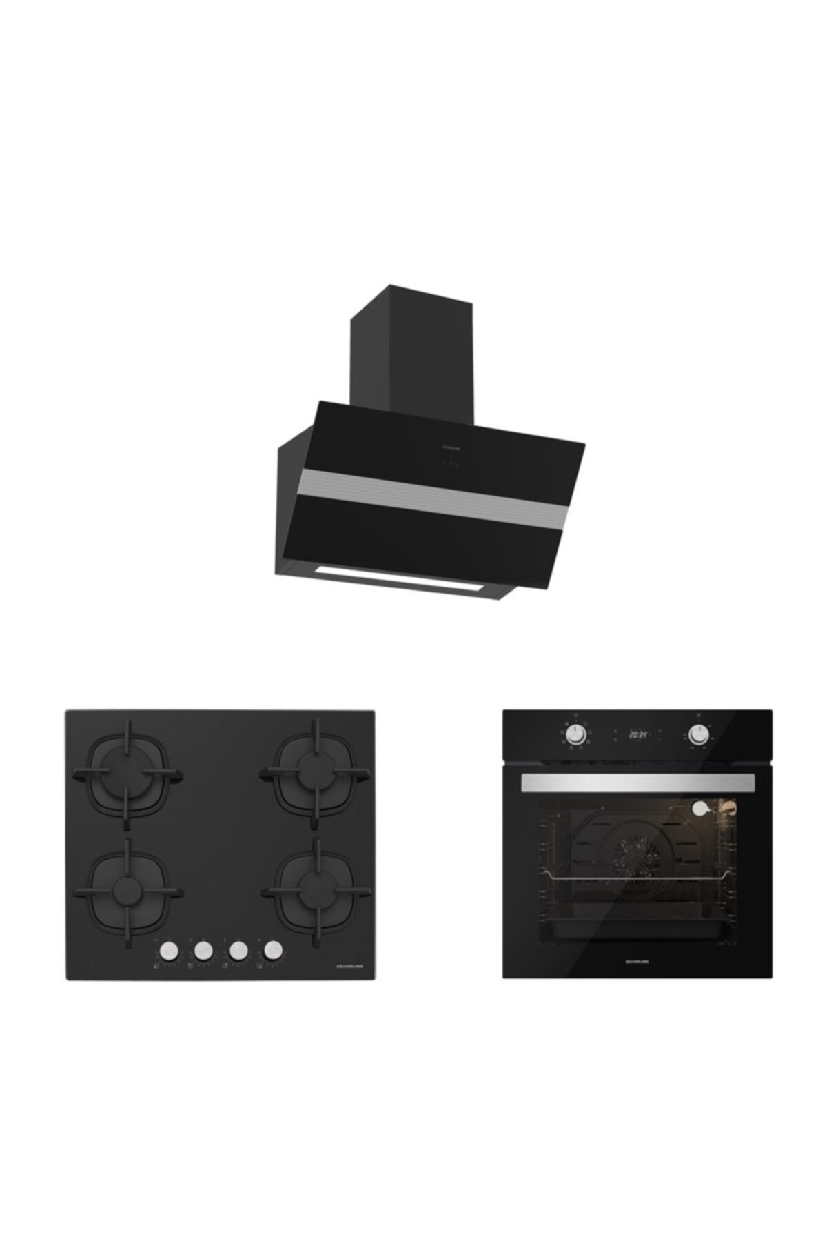 Silverline Siyah Cam Ankastre Set (3472 Bold 60 Siyah+cs5427b01+bo6504b01)