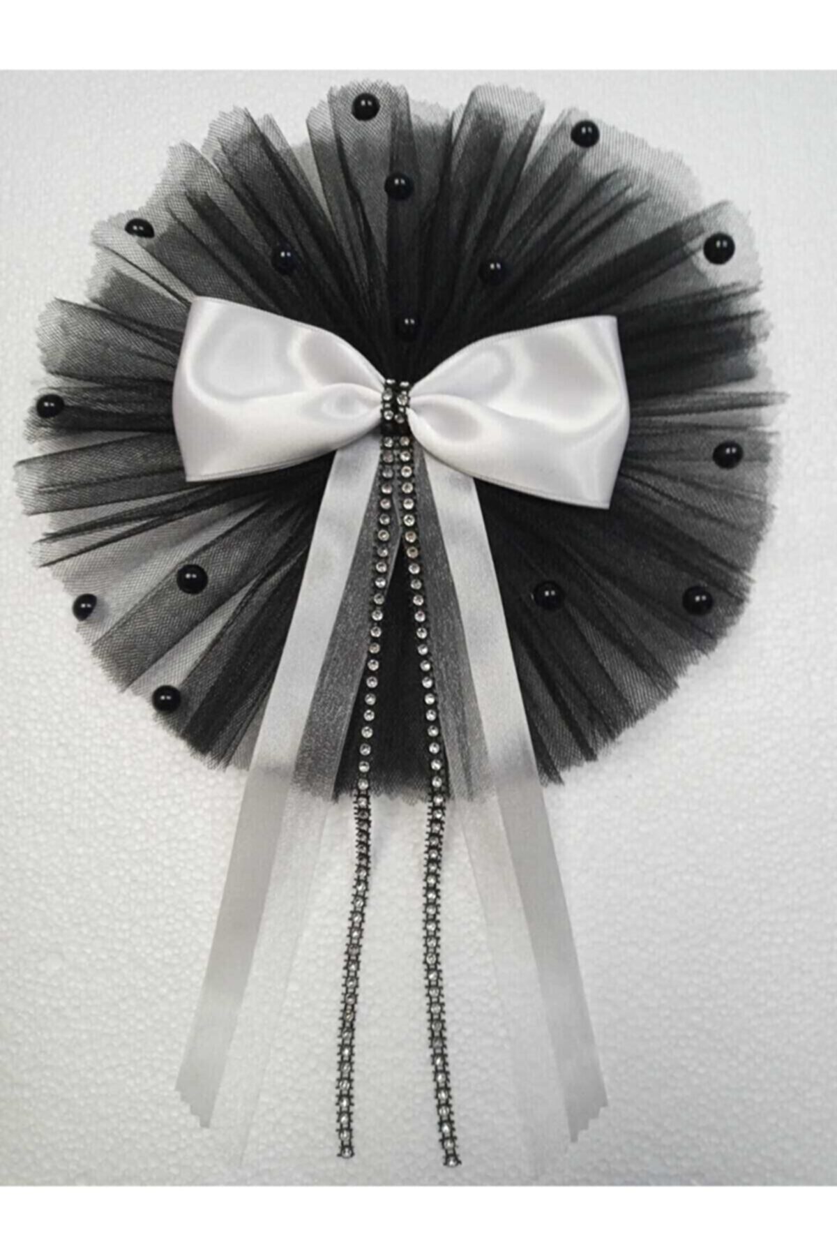 Evsay Beyaz Papyonlu Siyah Damat Bohça Süsü Çeyiz Süsü