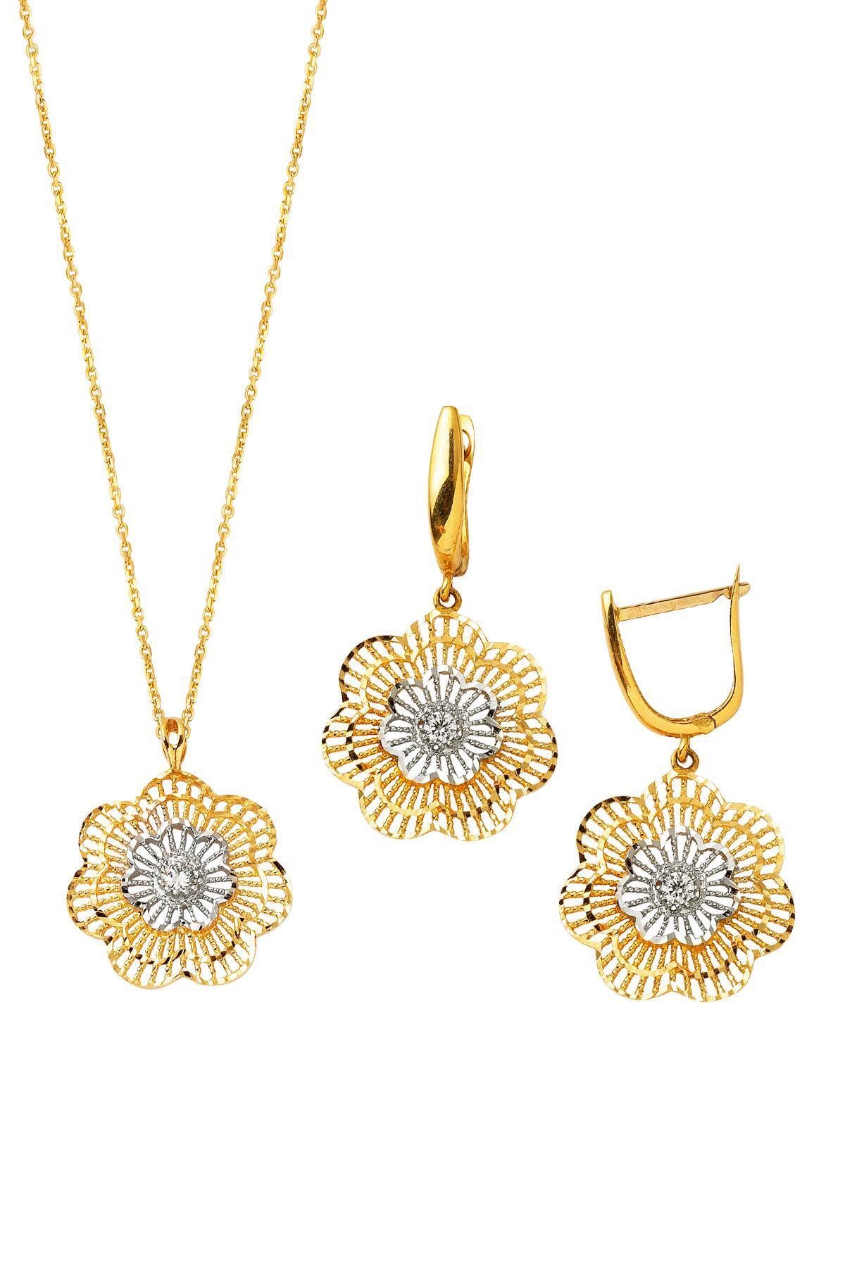 Label Sevgi Çiçeği Kolye & Küpeli Altın Set