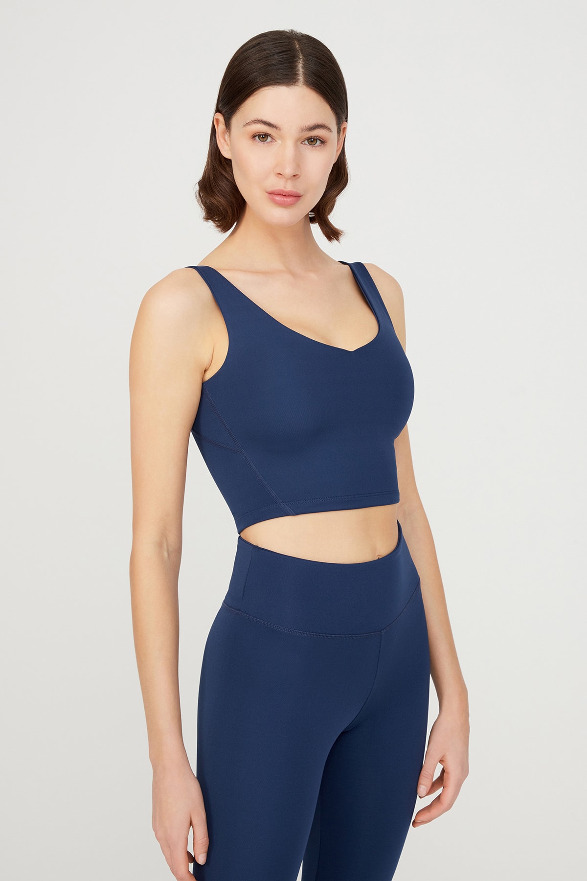 LOS OJOS Lacivert V Yaka Hafif Destekli Kaplı Spor Sütyeni Vneck
