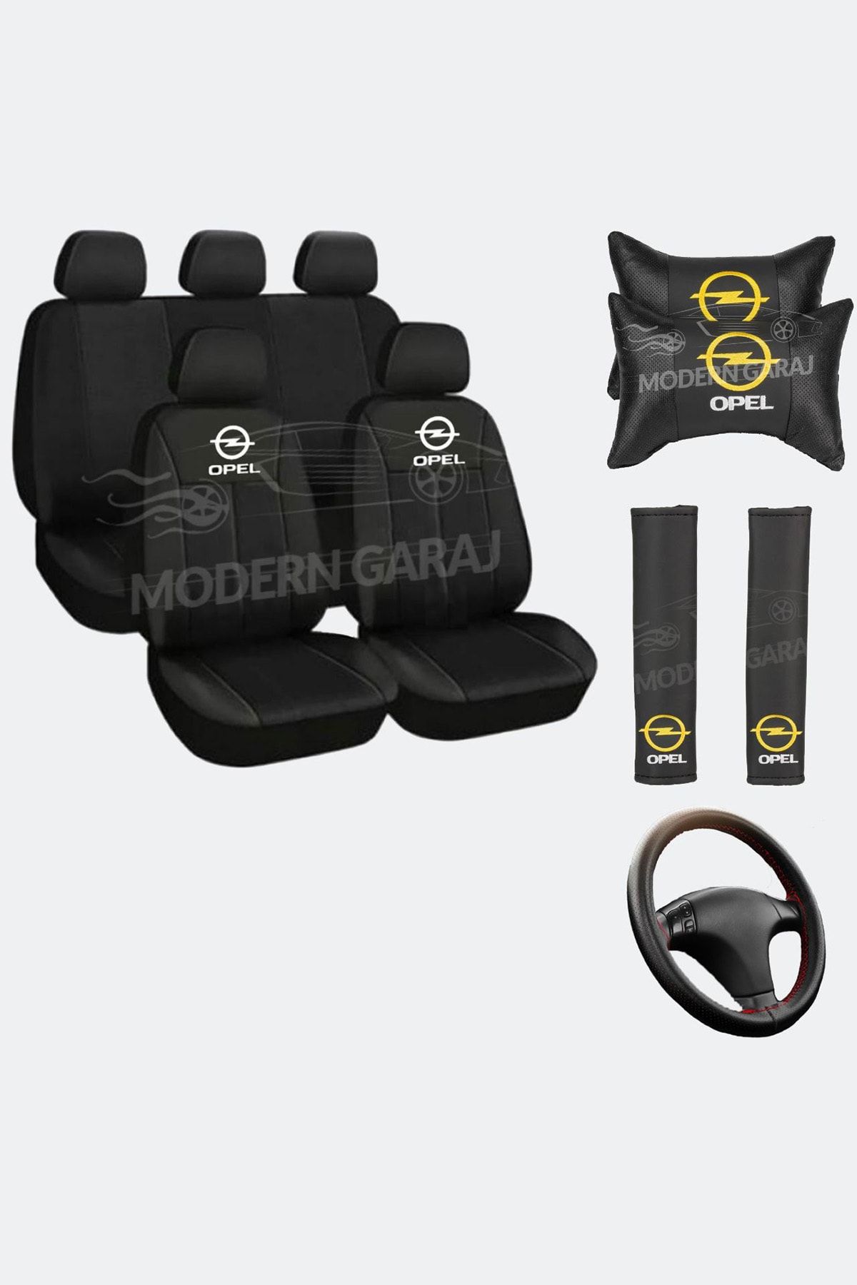 Modern Garaj Opel Koltuk Kılıfı Opel Boyun Yastığı Opel Kemer Pedi Opel Dikmeli Direksiyon Kılıfı