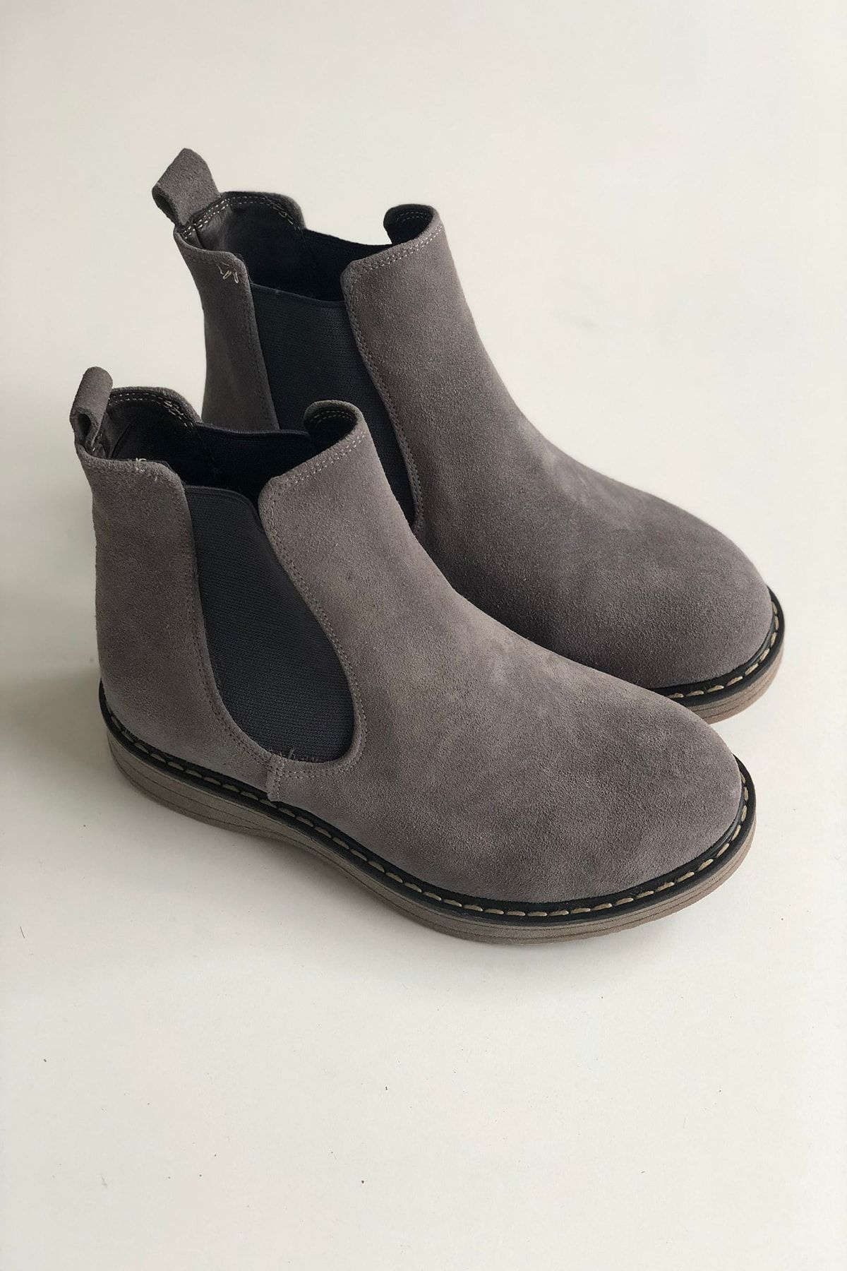 Mida Shoes Hakiki Deri Gri Süet Lastikli Bot