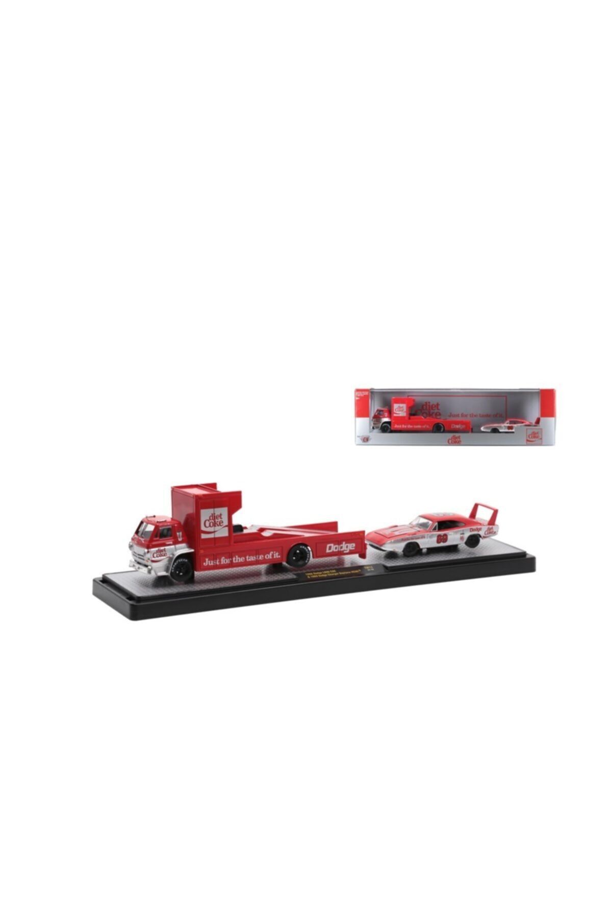 M2 Machines 1966 Dodge L600 Coe Ramp Truck Coke Red And Silver Metallic 1969 Dodge Charger Daytona