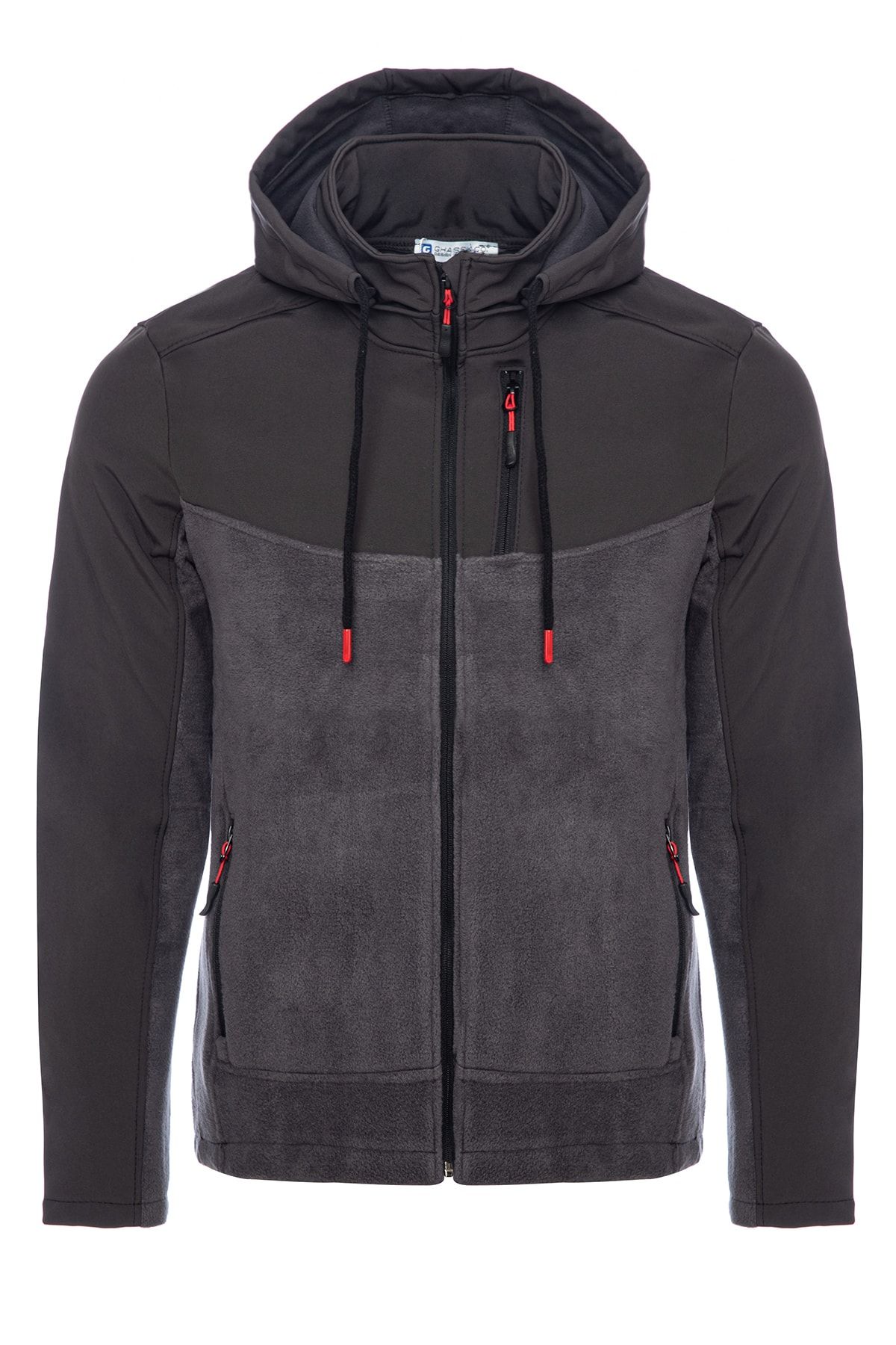 GHASSY CO. Erkek Çıkarılabilir Kapüşonlu Softshell/polar Garnili Spor Ceket