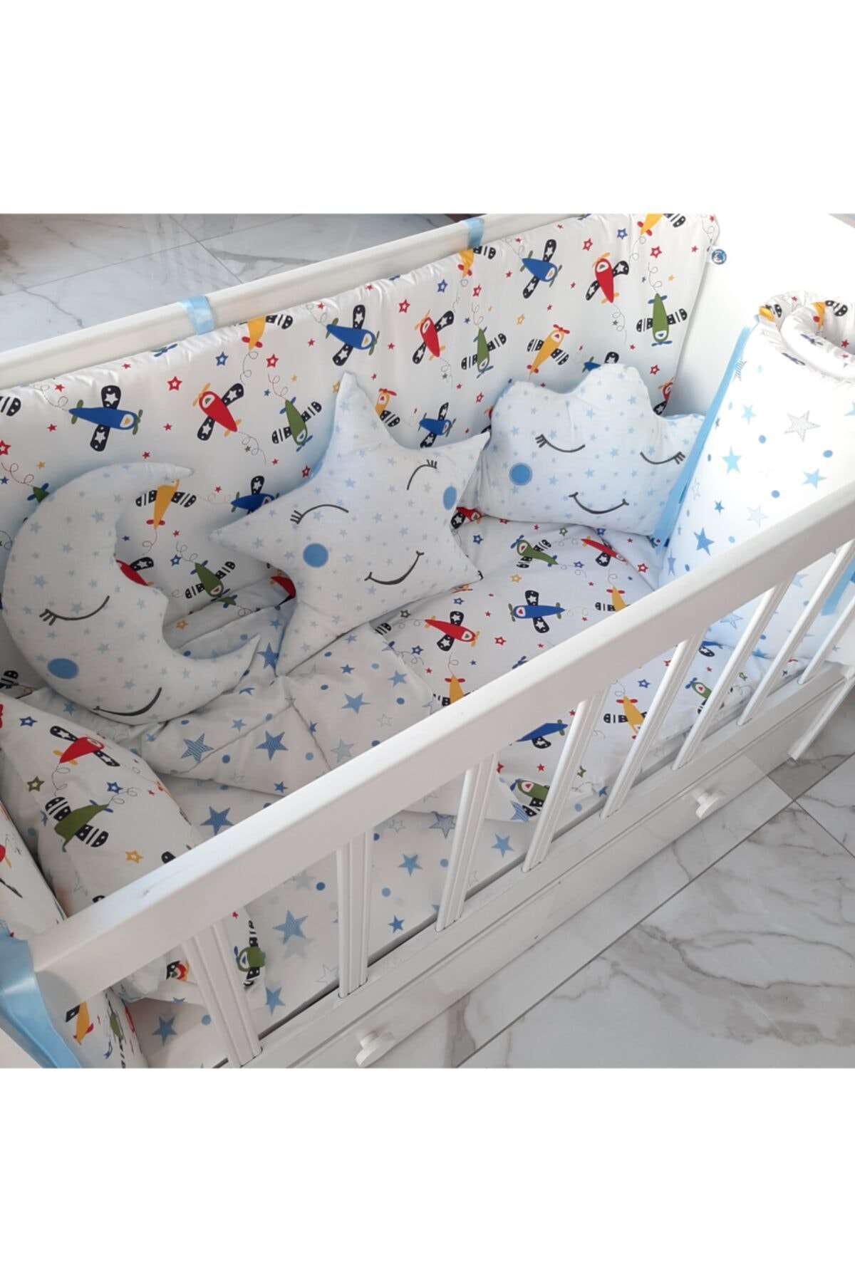 uykucubebe 60x120 Uçaklı Desenli Uyku Seti 9parça