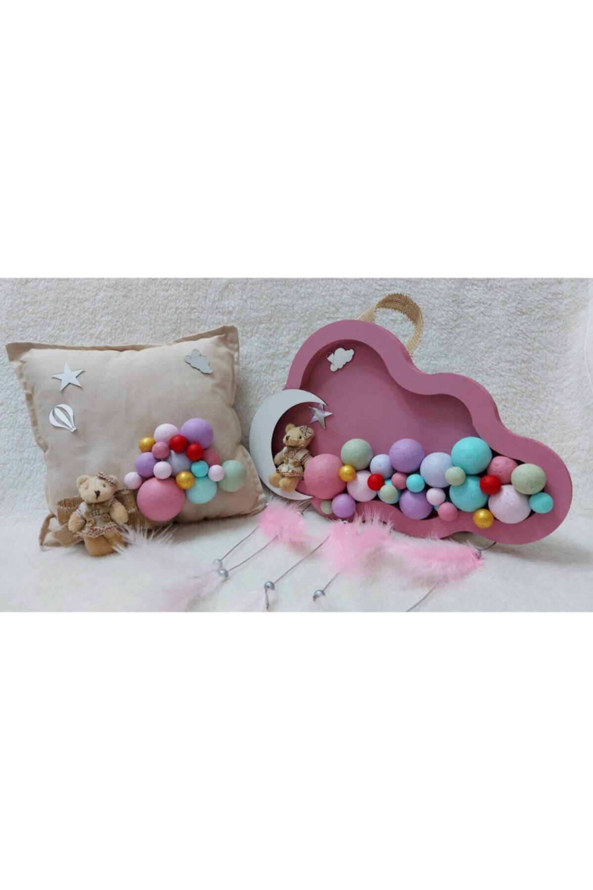 decorleon İsimli Bubble Ahşap Bulut Kapı Süsü Pembe