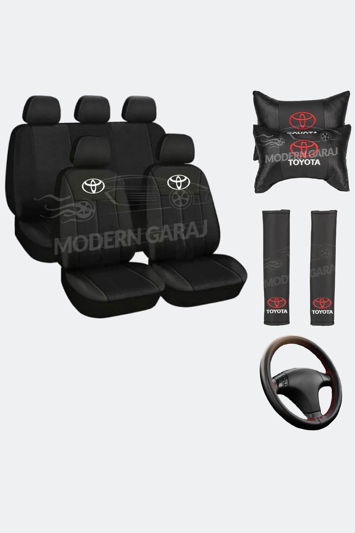 Modern Garaj Toyota Koltuk Kılıfı Toyota Boyun Yastığı Toyota Kemer Pedi Toyota Dikmeli Direksiyon Kılıfı