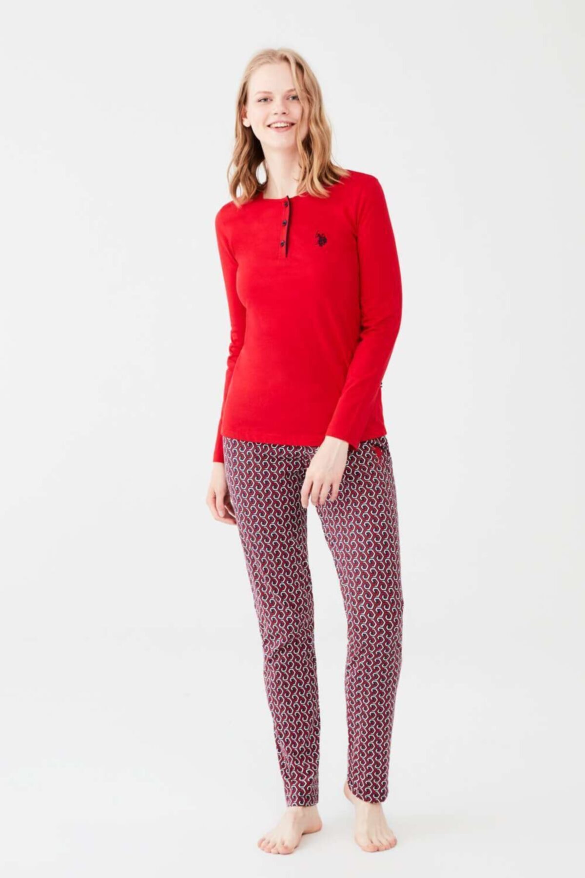 U.S. Polo Assn. Kadın Kırmızı Patlı Pijama Takım
