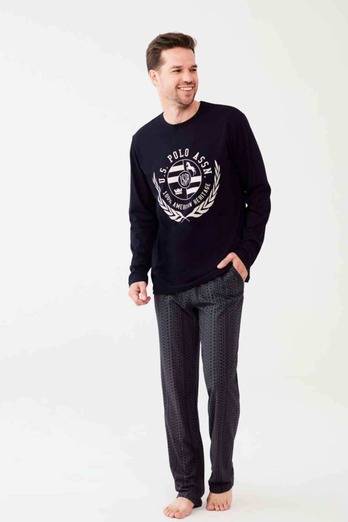 U.S. Polo Assn. Erkek Lacivert Yuvarlak Yaka Pijama Takım