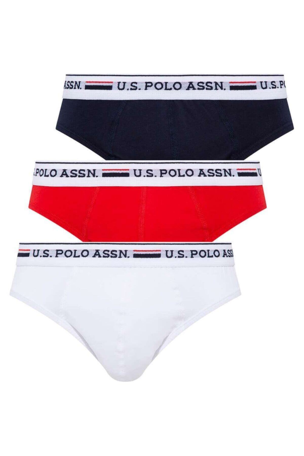 U.S. Polo Assn. Erkek Lacivert - Beyaz - Kırmızı 3 Lü Slip
