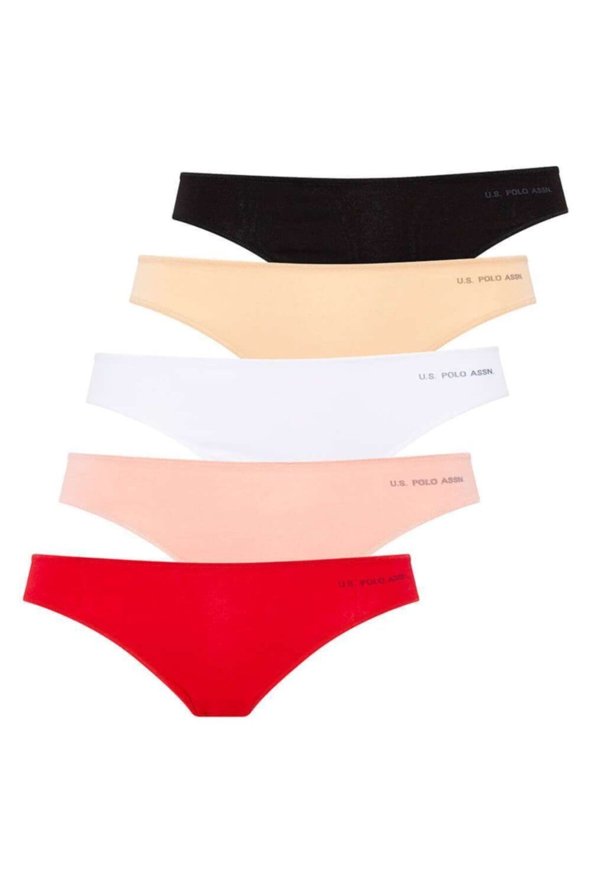 U.S. Polo Assn. Kadın Siyah - Beyaz - Ten - Somon - Kırmızı 5 Li Brazilian Slip
