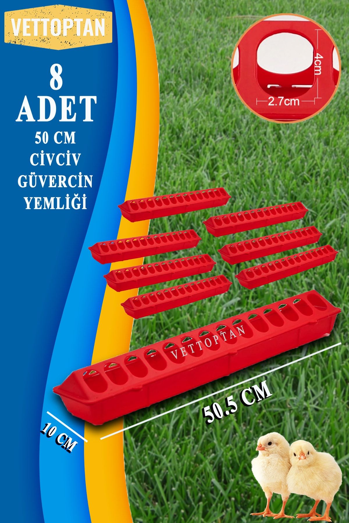 vettoptan Güvercin Civciv 8 Adet Yemlik Keklik Tavuk Yemliği 50 Cm Plastik Yem Kabı Yavru Kanatlı Büyütmek