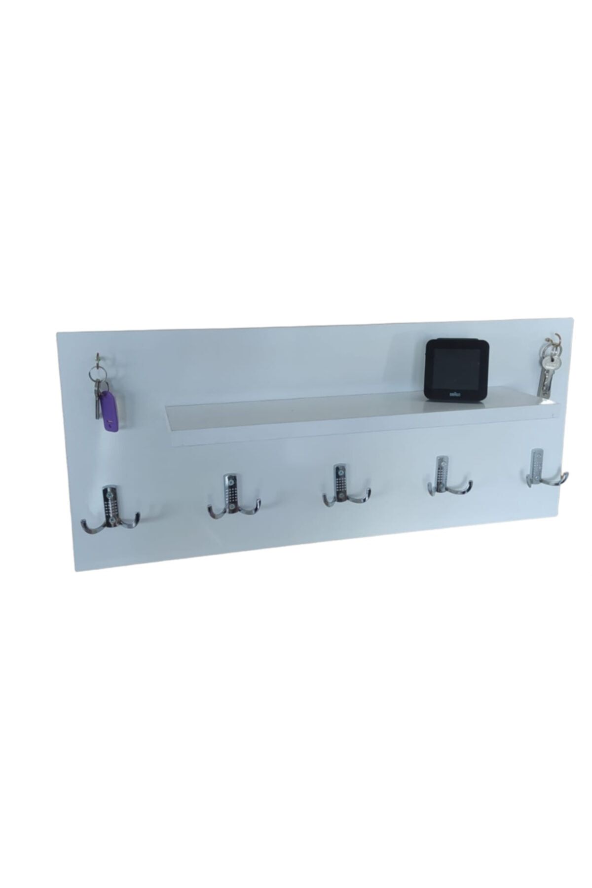 AYFEMOB Kopya - Raflı Mdf Duvar Askı - 5li Metal Anahtar Askılık