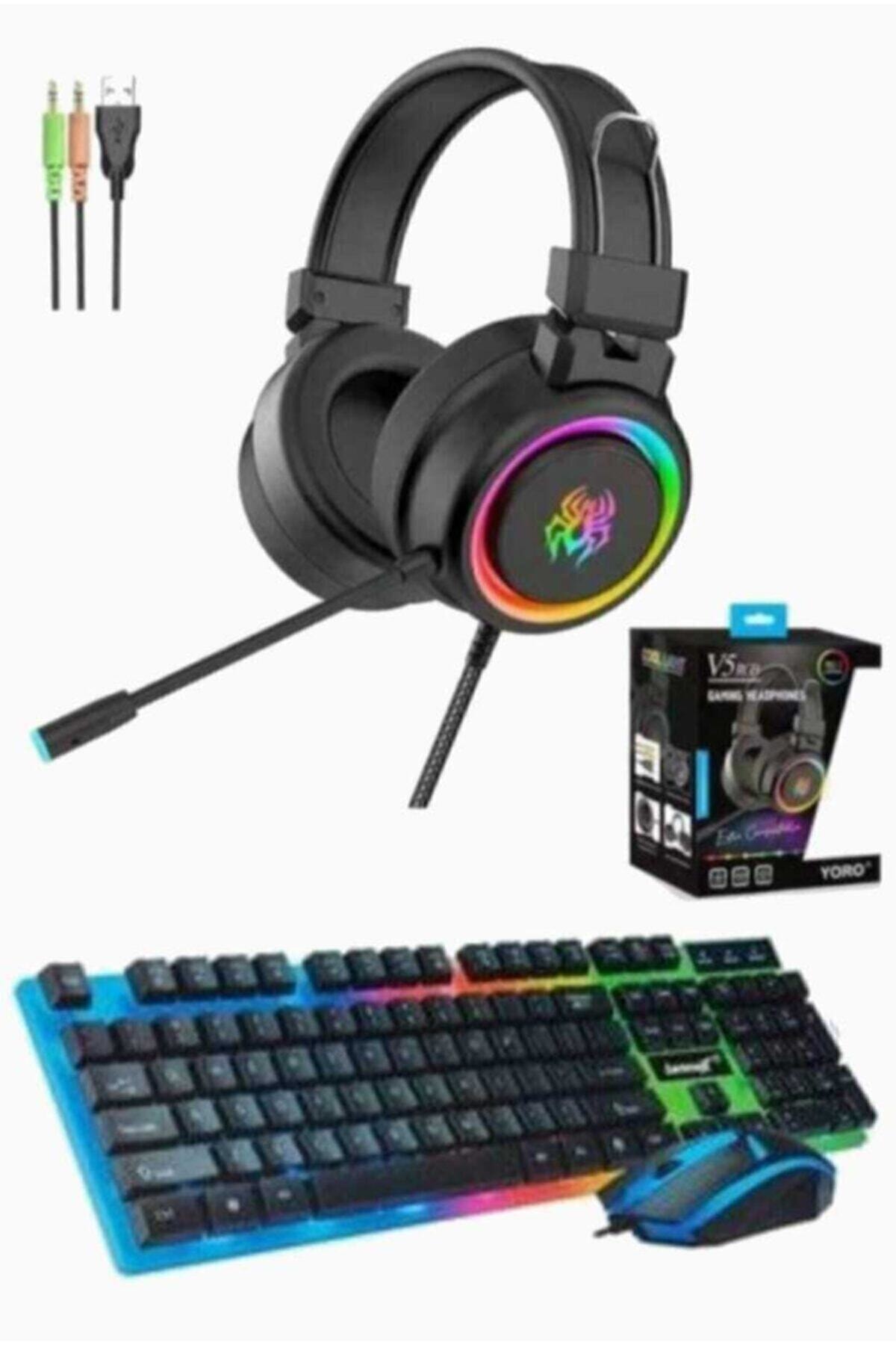 Sarftech Rgb Led Işıklı Klavye Mouse Set Mikrofonlu Gaming Oyuncu Kulaklığı V5 Seti