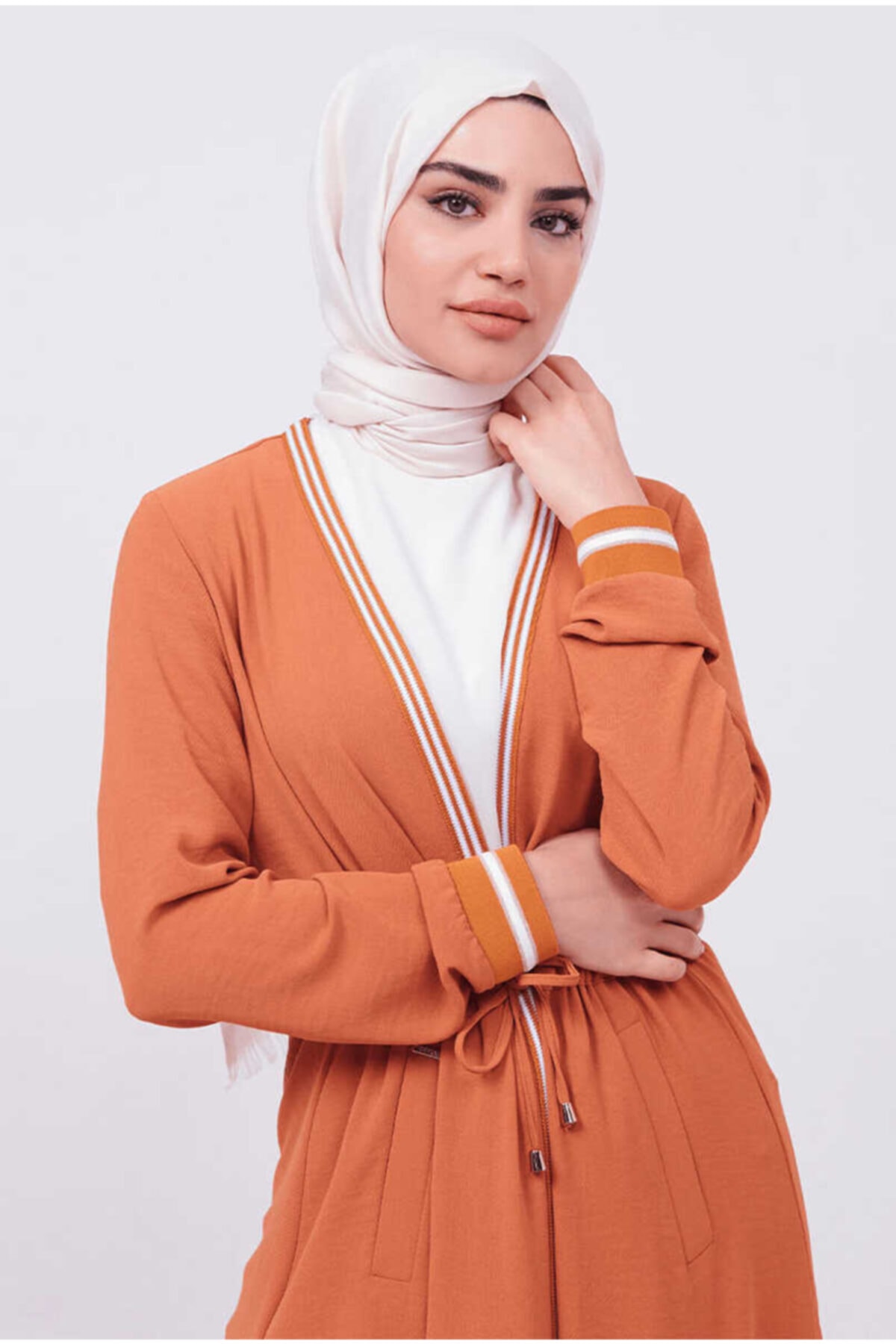 Setrms 2124173 Ribana Detaylı Beli Bağcıklı Hırka Tarçın