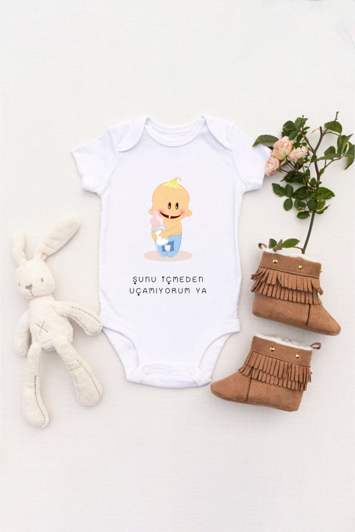 TILSIM STORE Unisex Bebek Şunu Içmeden Uçamıyorum Ya Baskılı Body Zıbın