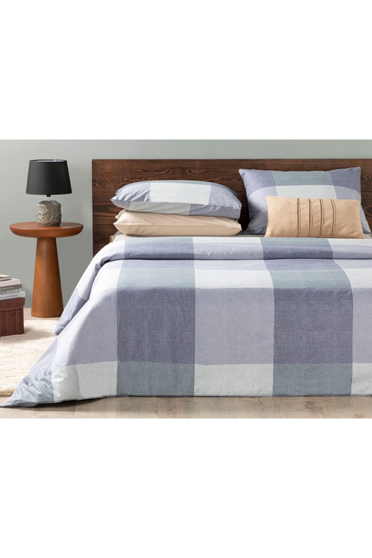 English Home Textured Plaid Pamuklu Tek Kişilik Nevresim Seti 160x220 Cm Mavi
