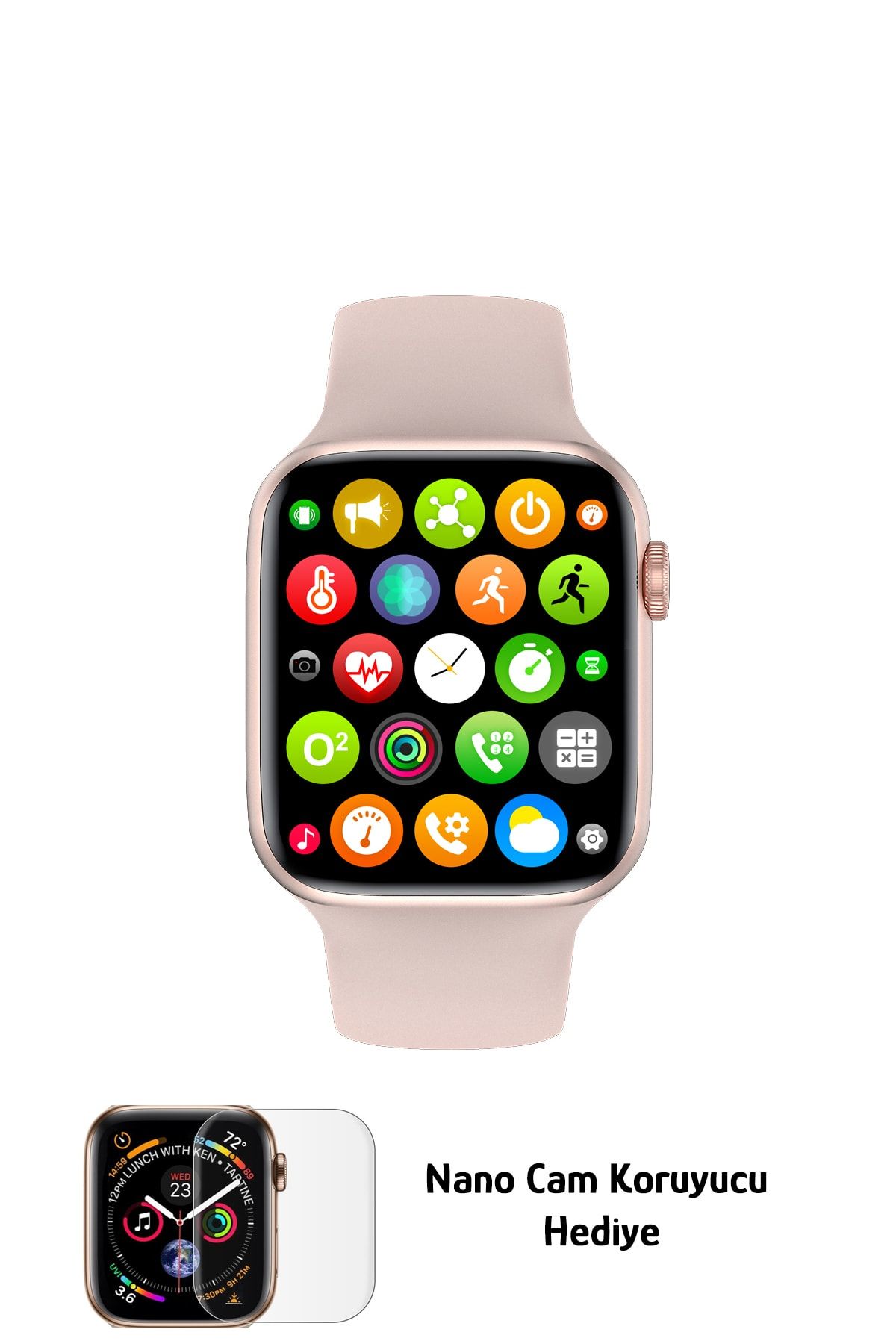 Black Dice Iphone ve Android Uyumlu Watch 7 Plus Son Nesil Pembe Yan Düğme İleri Geri Ve Yakınlaştırma Aktif