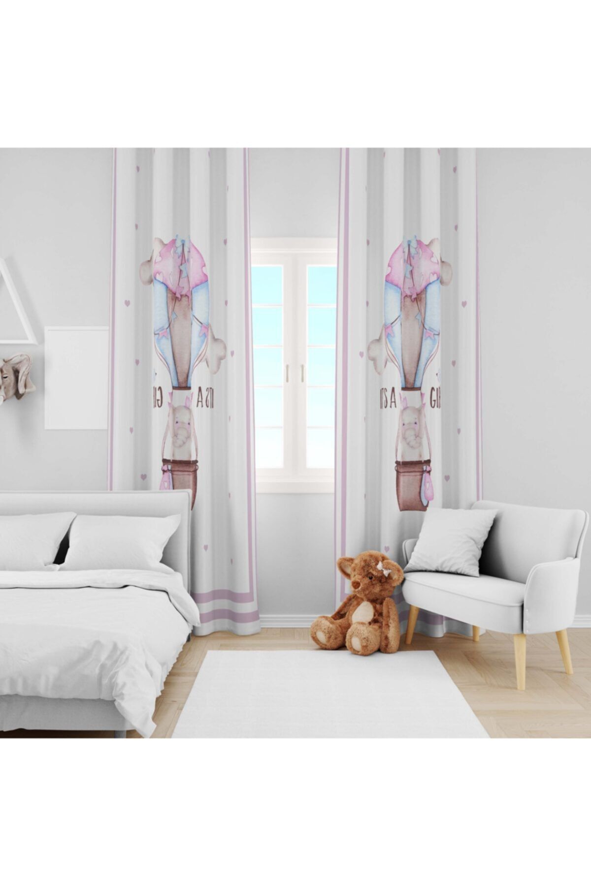 Ziu Kids Süet Dokulu Pembe Fil Desenli Bebek&çocuk Odası Dekoratif Fon Perde