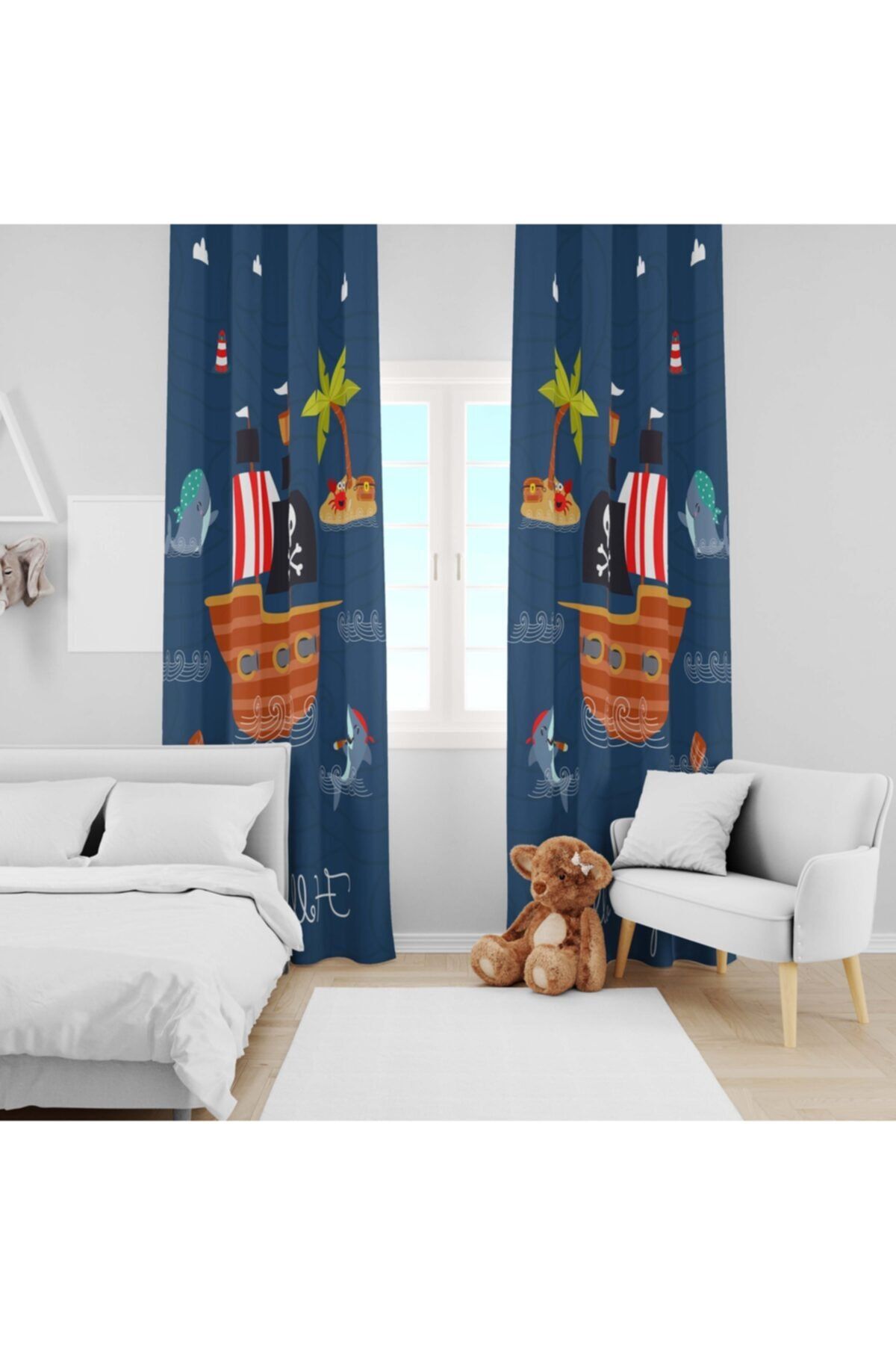 Ziu Kids Süet Dokulu Korsan Denizci Desenli Bebek&çocuk Odası Dekoratif Fon Perde