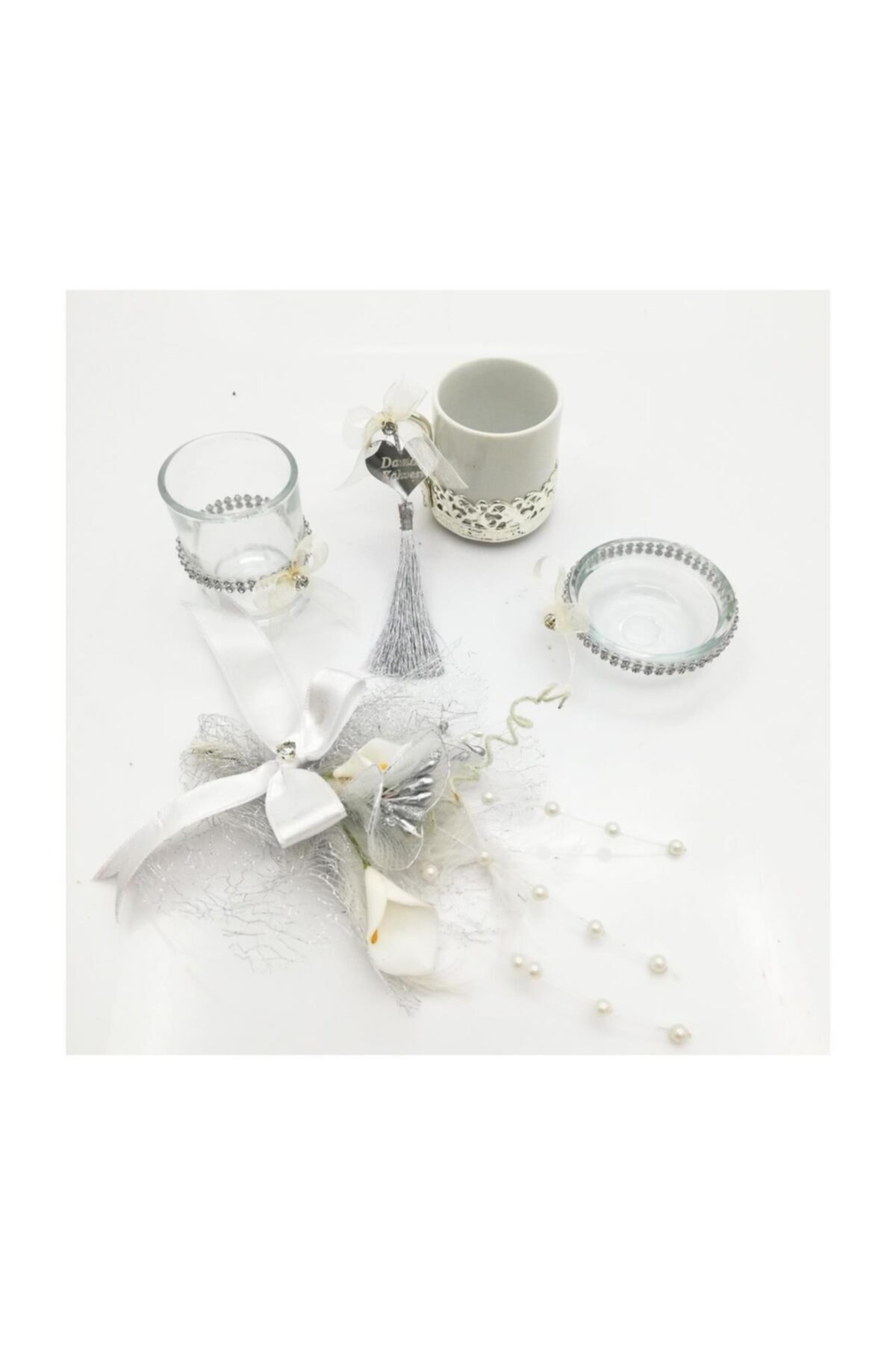 Lora Davet Damat Kahve Fincanı Bardak Lokumluk ve Çiçek Takımı 1 Adet Gümüş  53737