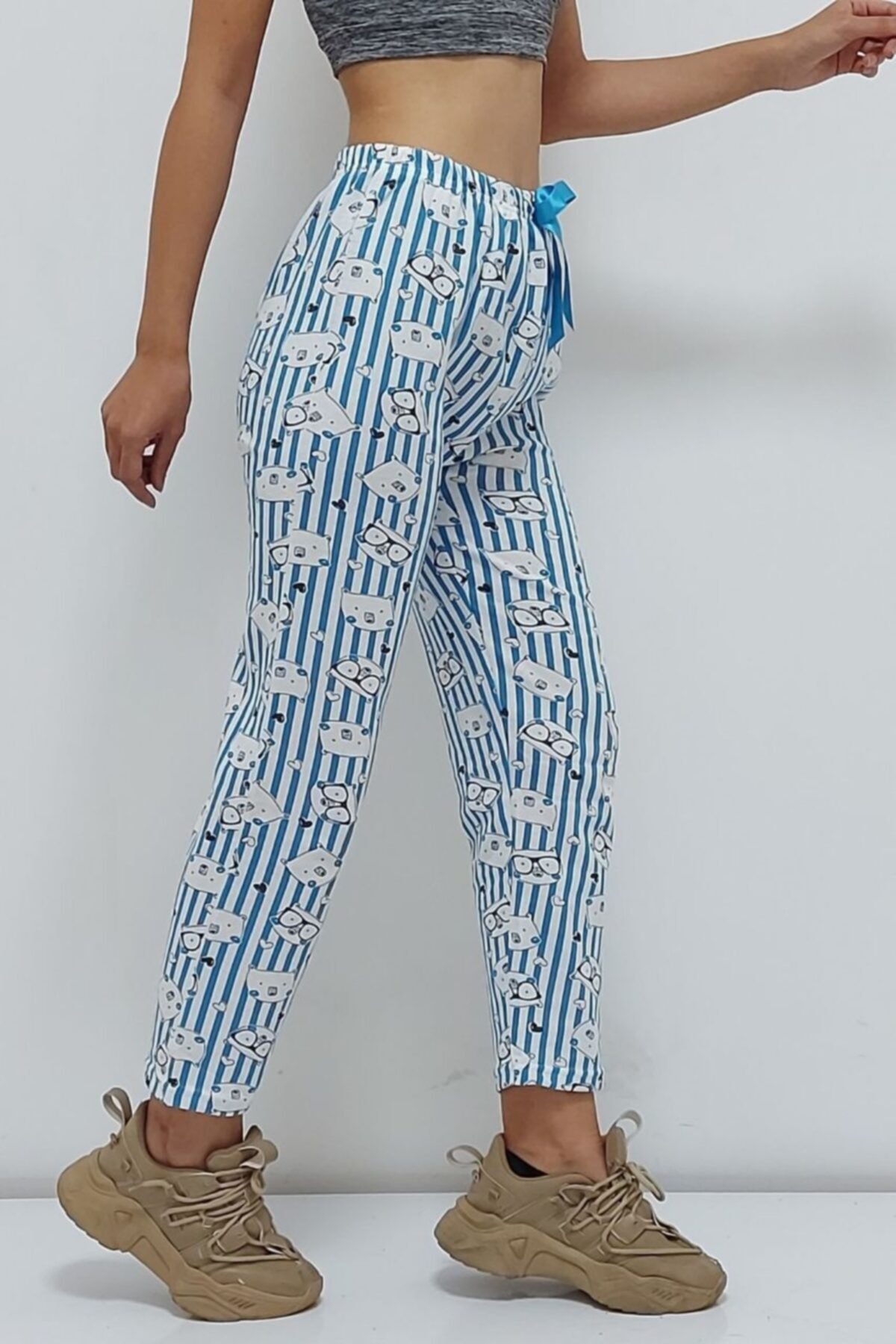 Bkmc Desenli Içi Pamuklu Pijama Altı Mavi