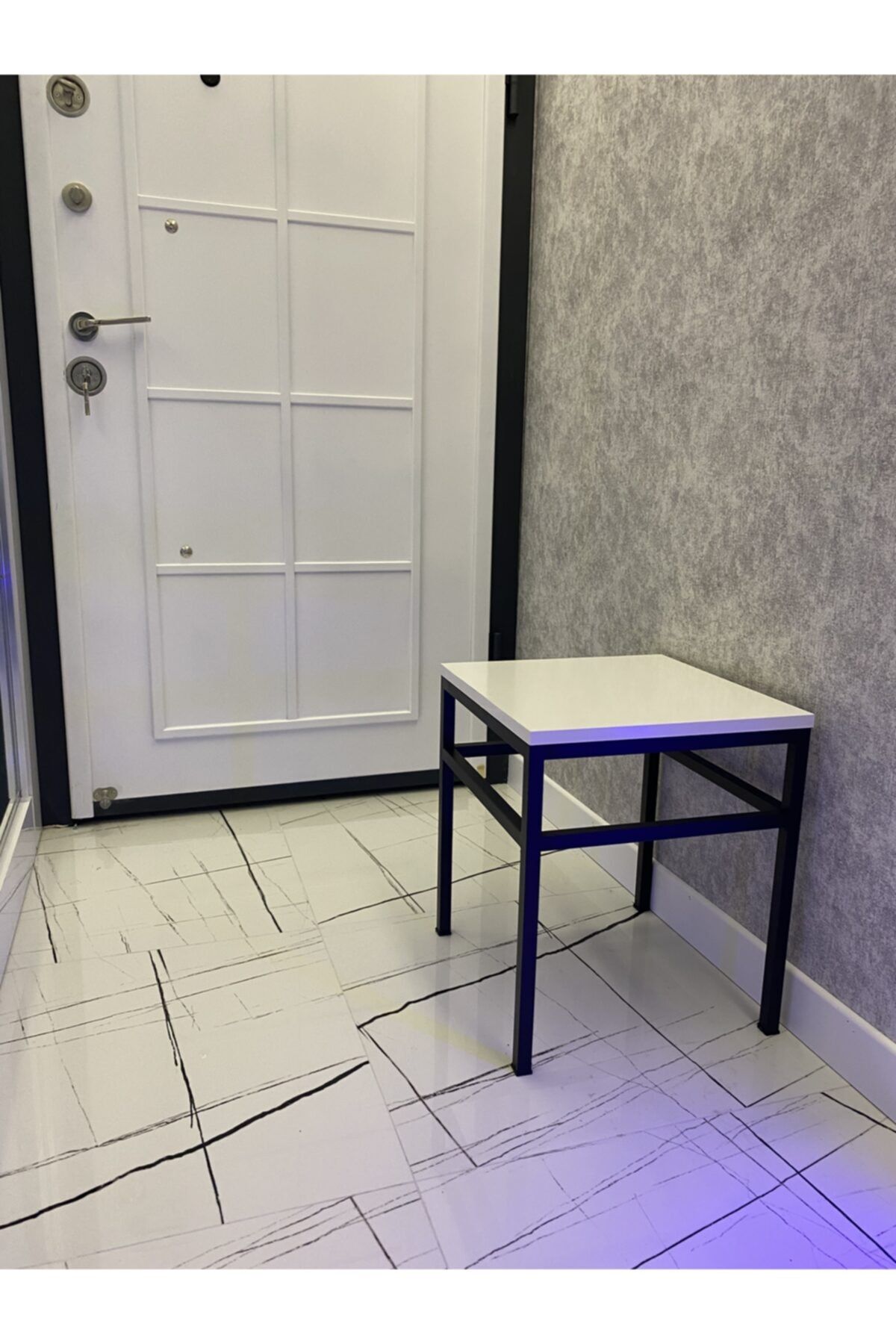 TULİV Tekli Sehpa Metal Ayak Beyaz Mdf
