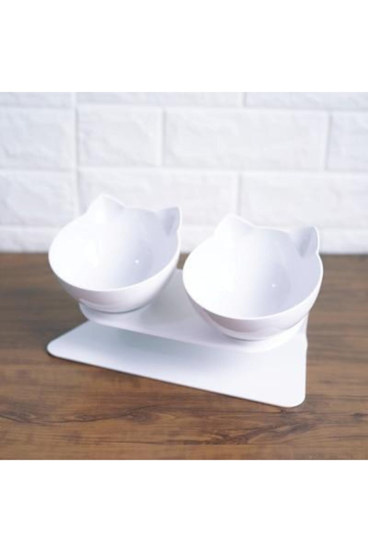 MUCA Beyaz Kedi Kafalı Ikili Mama Kabı