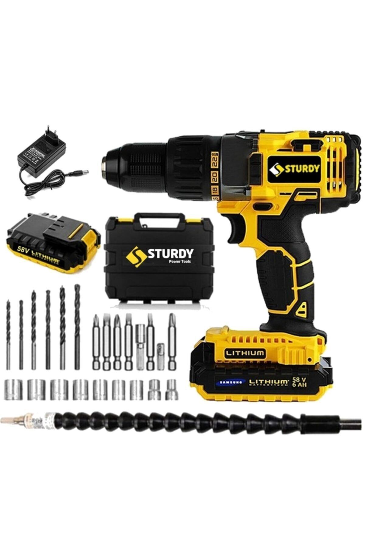 Sturdy Japon Professıonel Tools 58v8ah Co-in Metal Şanzuman Şarjlı Çift Akülü Vidalama 27prç Uç Setli