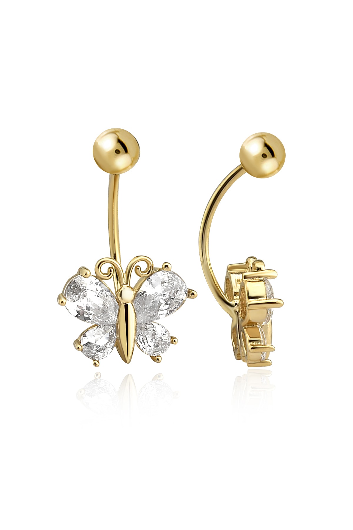 Tual Diamond 14 Ayar Kelebek Figürlü Zirkon Taşlı Altın Göbek Piercing