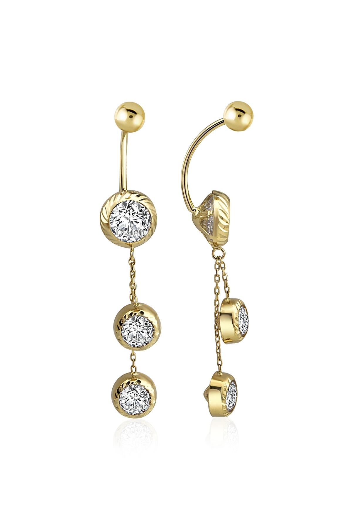 Tual Diamond 14 Ayar Sallantılı Yuvarlak Zirkon Taşlı Altın Göbek Piercing