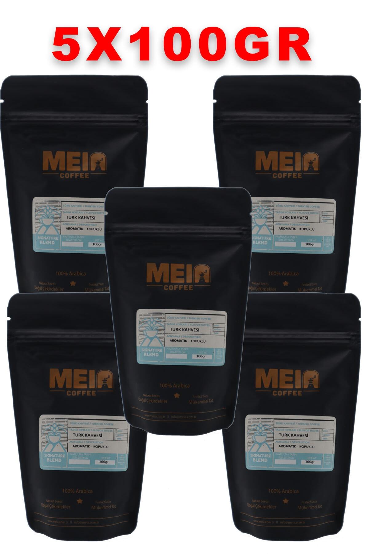 MEIA Kahve Orta Kavrulmuş- Türk Kahvesi 5x100gr - Bol Köpüklü - Taze Öğütülmüş Yumuşak Içim (çekilmiş Kahve)