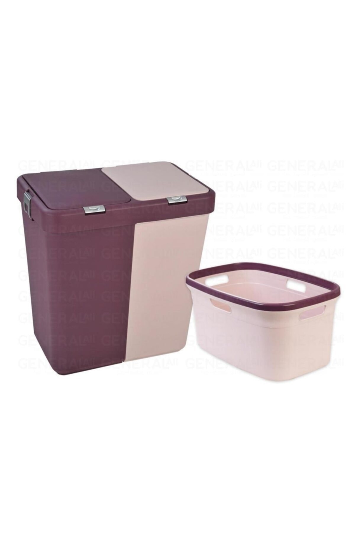 LarinHome Süper Paket Mor 2'li Set 80 Litre Kirli Çamaşır Sepeti