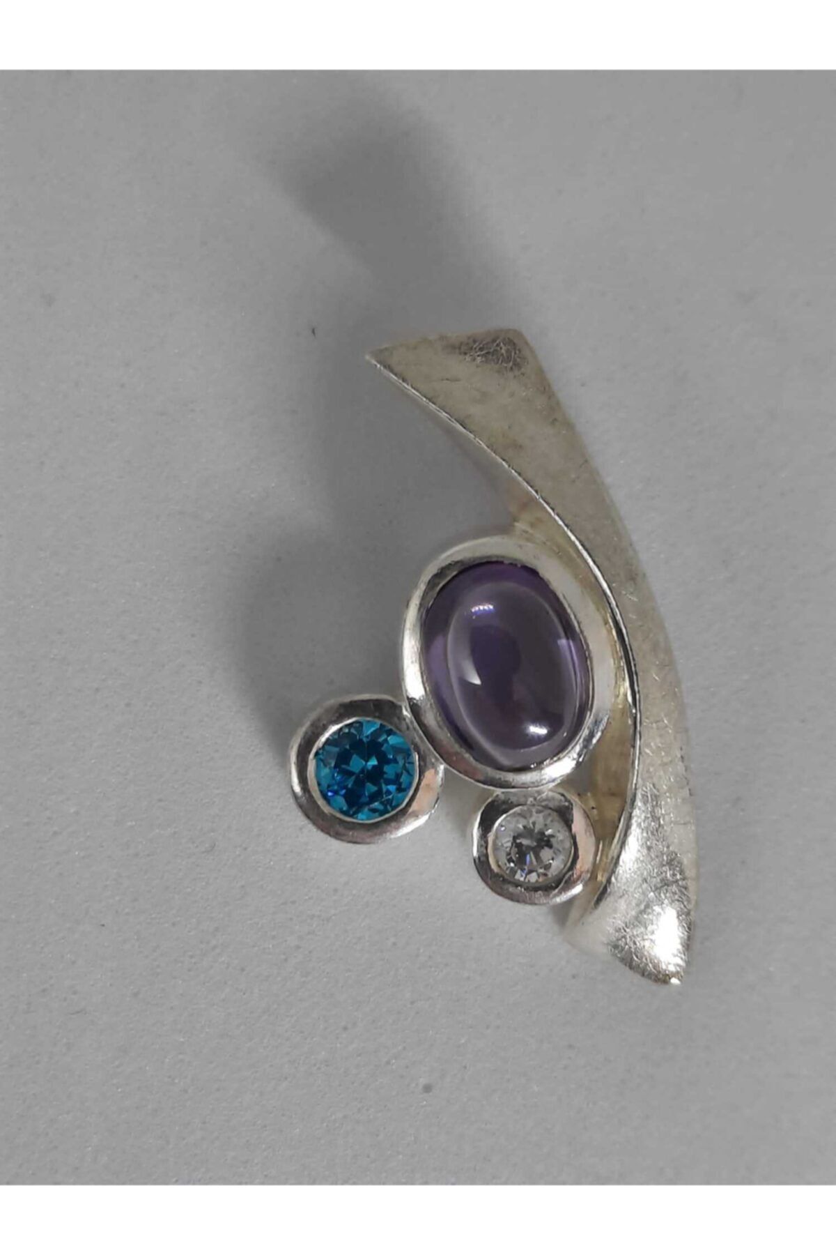 ELİF DİZAYN Ametist Kuvars Mavi Topaz 925 Ayar Kolye Ucu 5gr