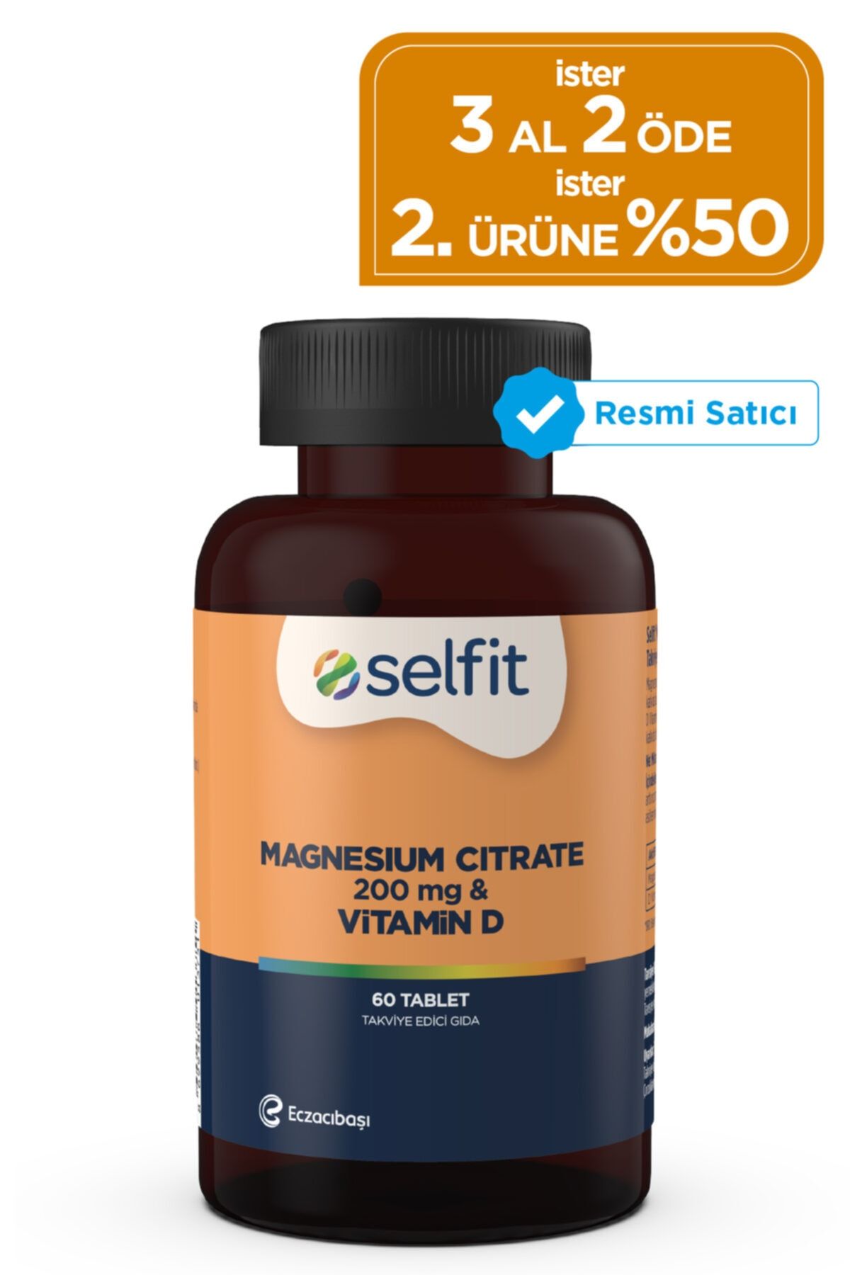 Eczacıbaşı Selfit Magnezyum Sitrat 200 Mg & D3 Vitamin 60 Tablet- SKT: 08.2023
