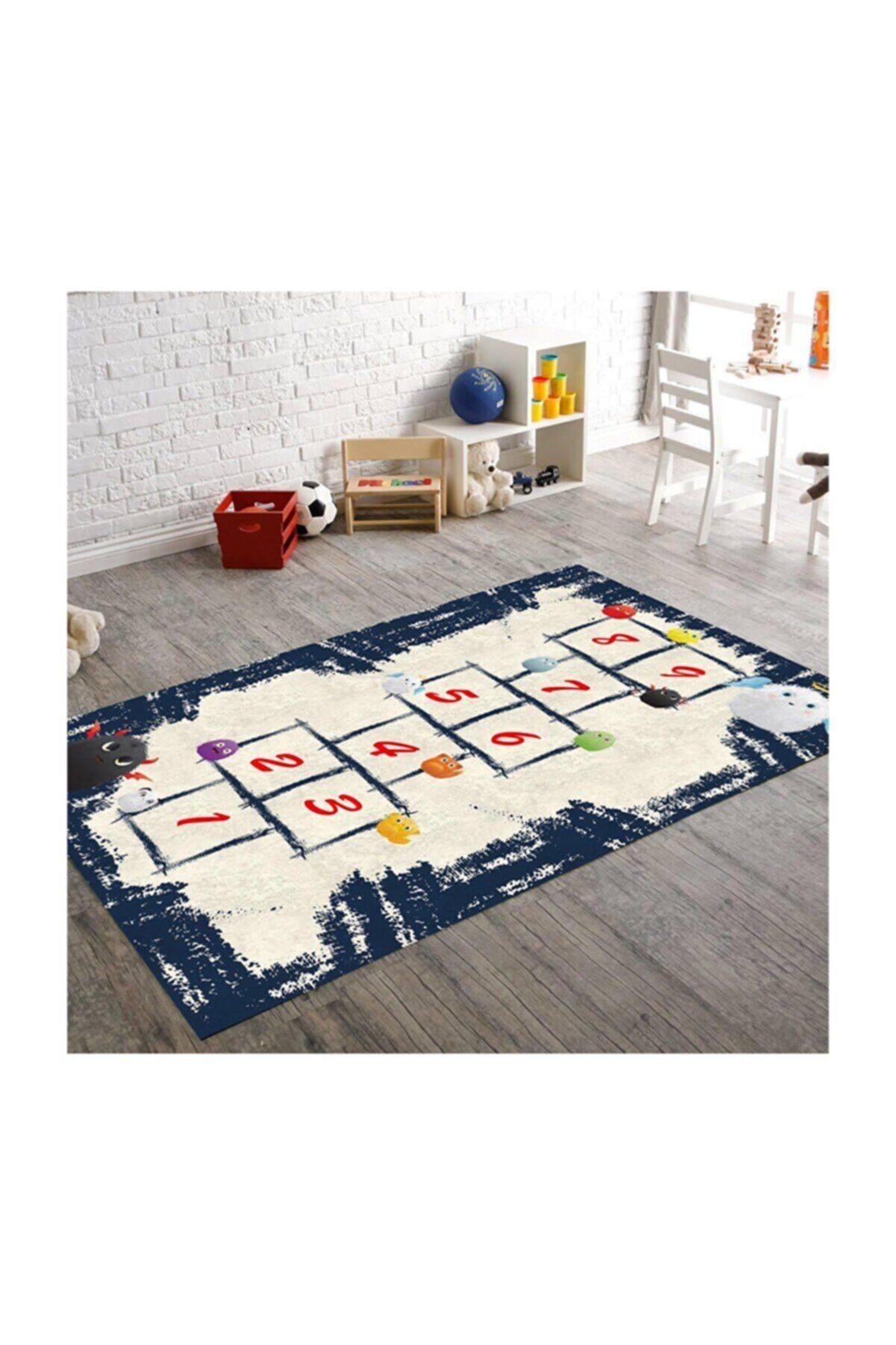 MİLAS HOME Dijital Baskı Seksek Oyun Desenli Çocuk Odası Halısı (makinada Yıkanabilir Dot / Keçe Tabanlı)