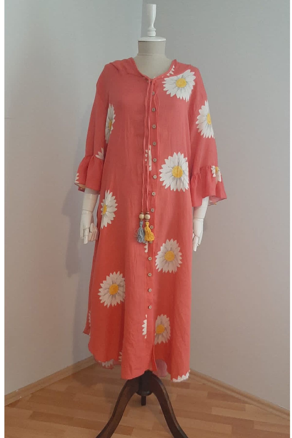 AYASOFYA OTANTIK Butik Yazma Etnik Otantik Kapşonlu Mercan Pareo Kaftan