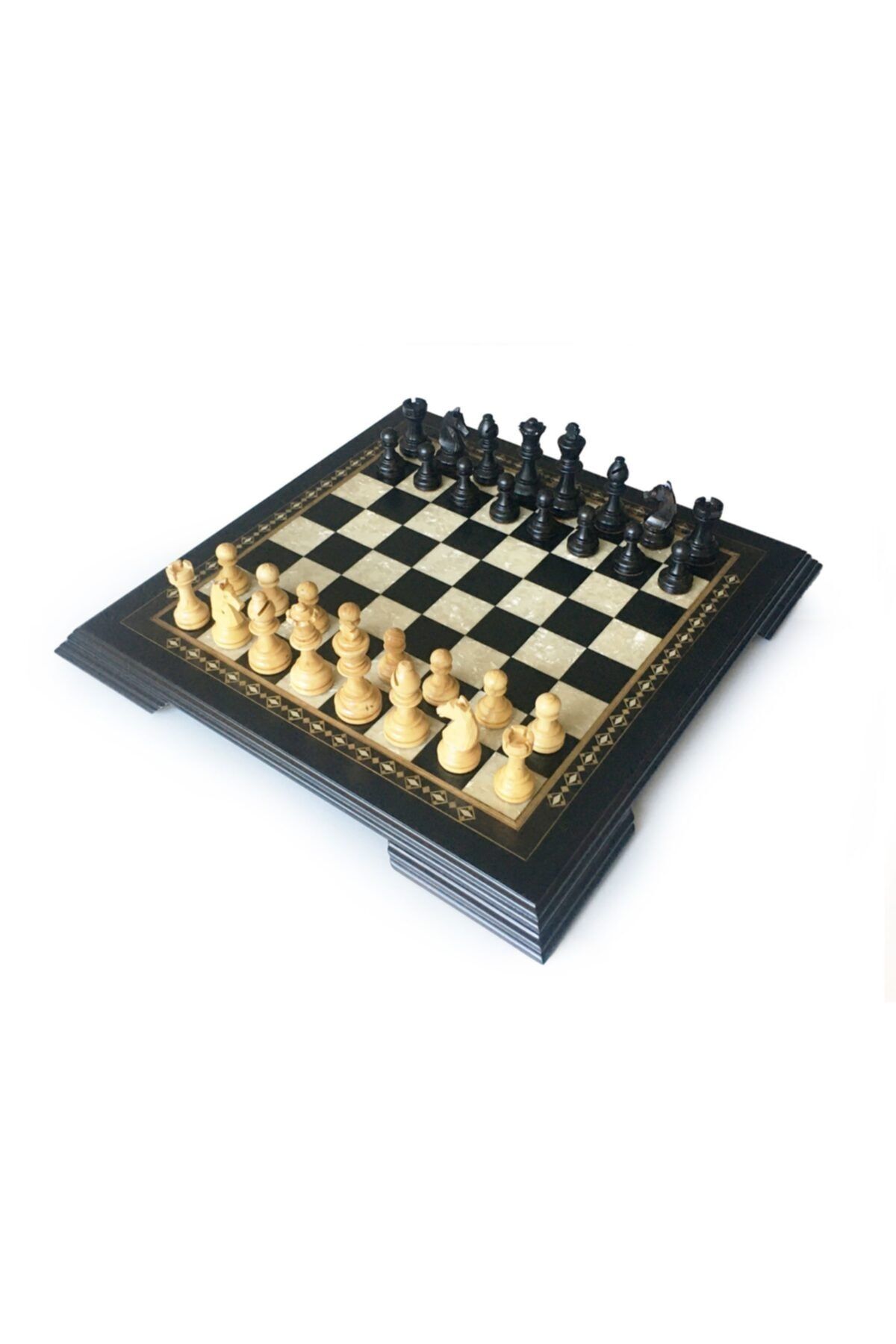 Kaplan El Sanatları Helena Wood Art Masif Ahşap Koyu Satranç Seti 42 Cm