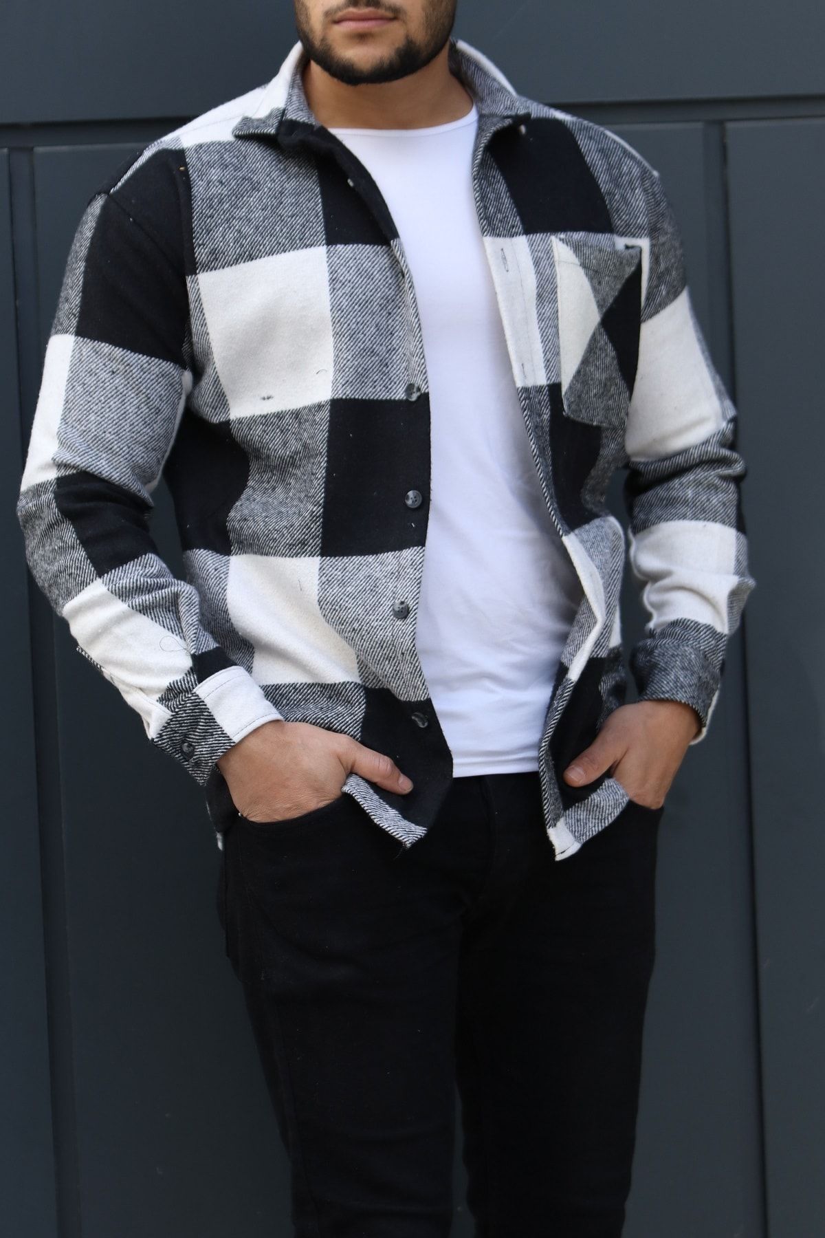 MCM Shopping Siyah-beyaz Ekoseli Regular Fit Oduncu Gömlek