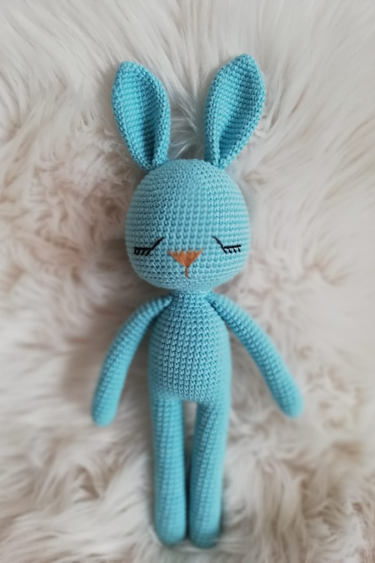 Pembe Düğme Amigurumi Uyku Arkadaşı Uzun Kulak Tavşan Mavi