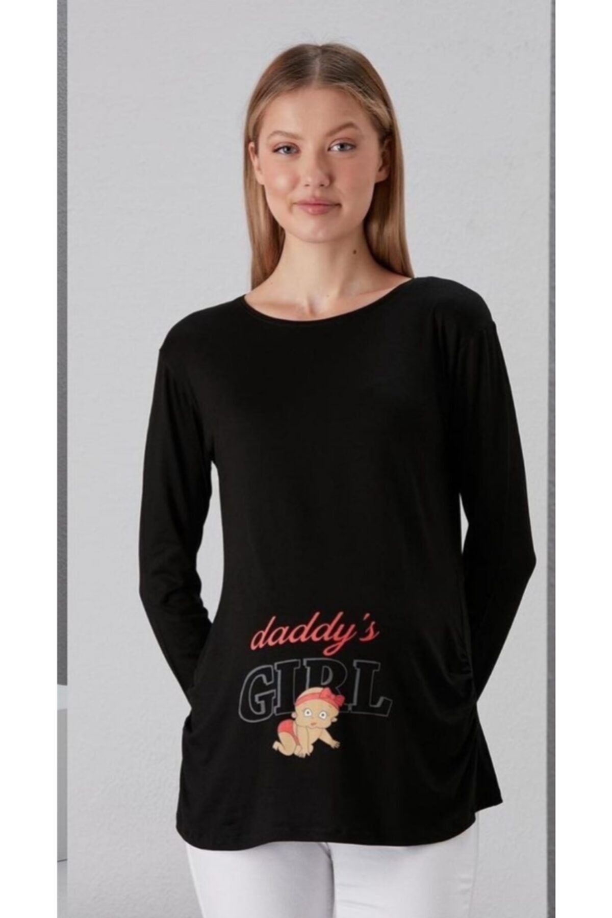 HaiModa Hamile T-shirt Kız Baskılı Uzun Kol
