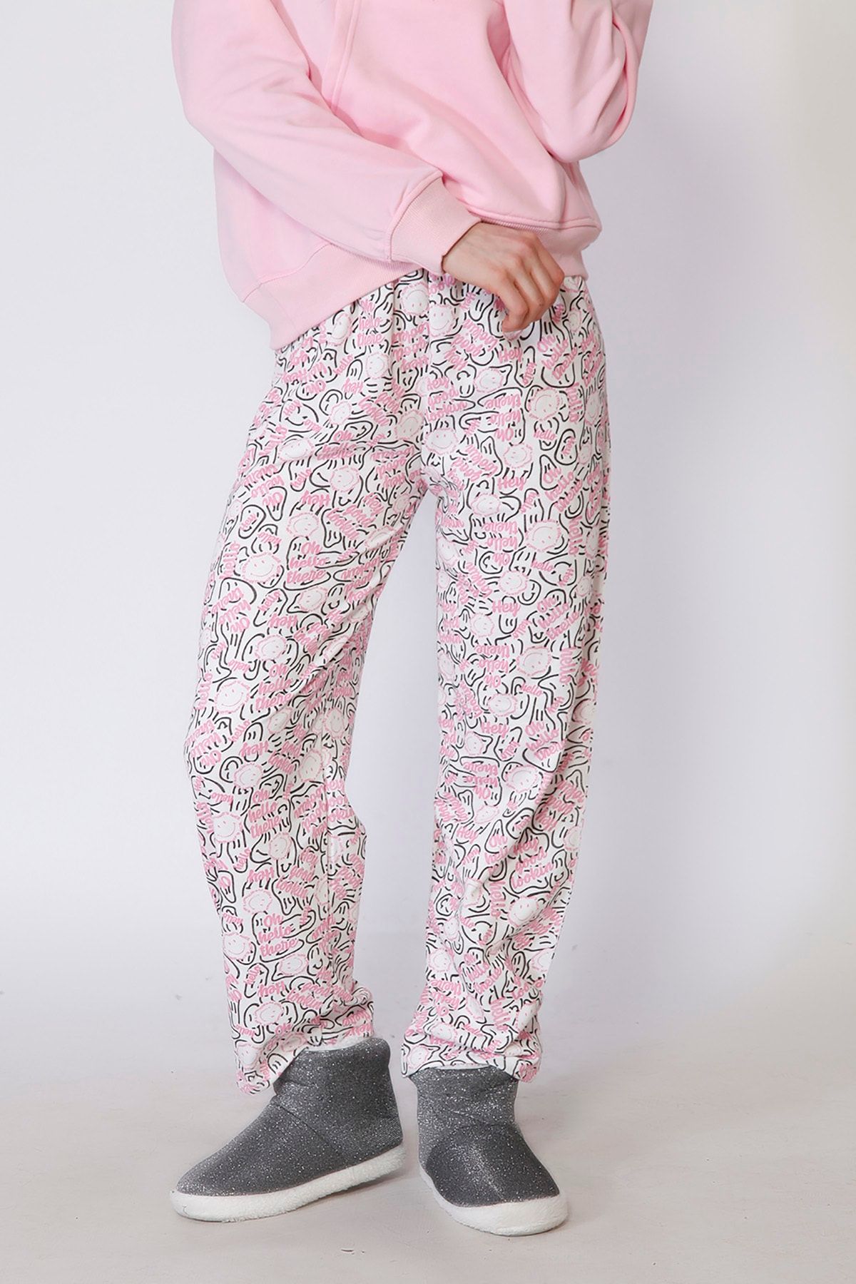 Meenew Bayan Pijama Tek Alt Desenli Kalın Penye