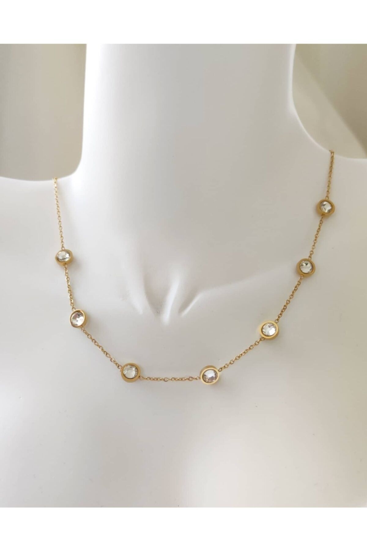 Lamin Jewel Çelik Gold Taş Kolye