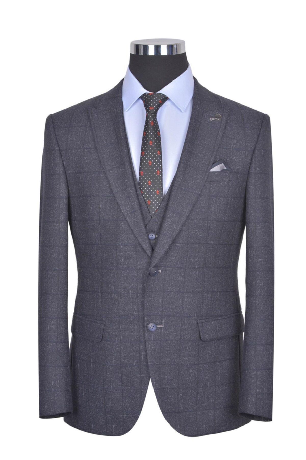 BAGGI Comfort Slim Fit Ekose Yelekli Takım Elbise K Laci