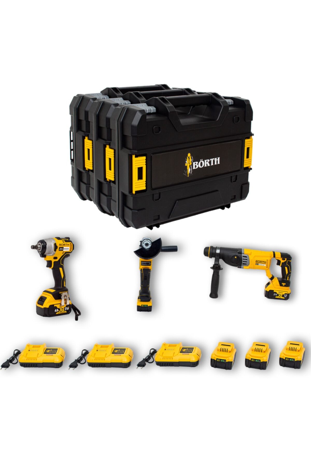 BÖRTH 3-lü Set Şarjlı Hilti & Şarjlı Taşlama & Şarjlı Somun Sıkma