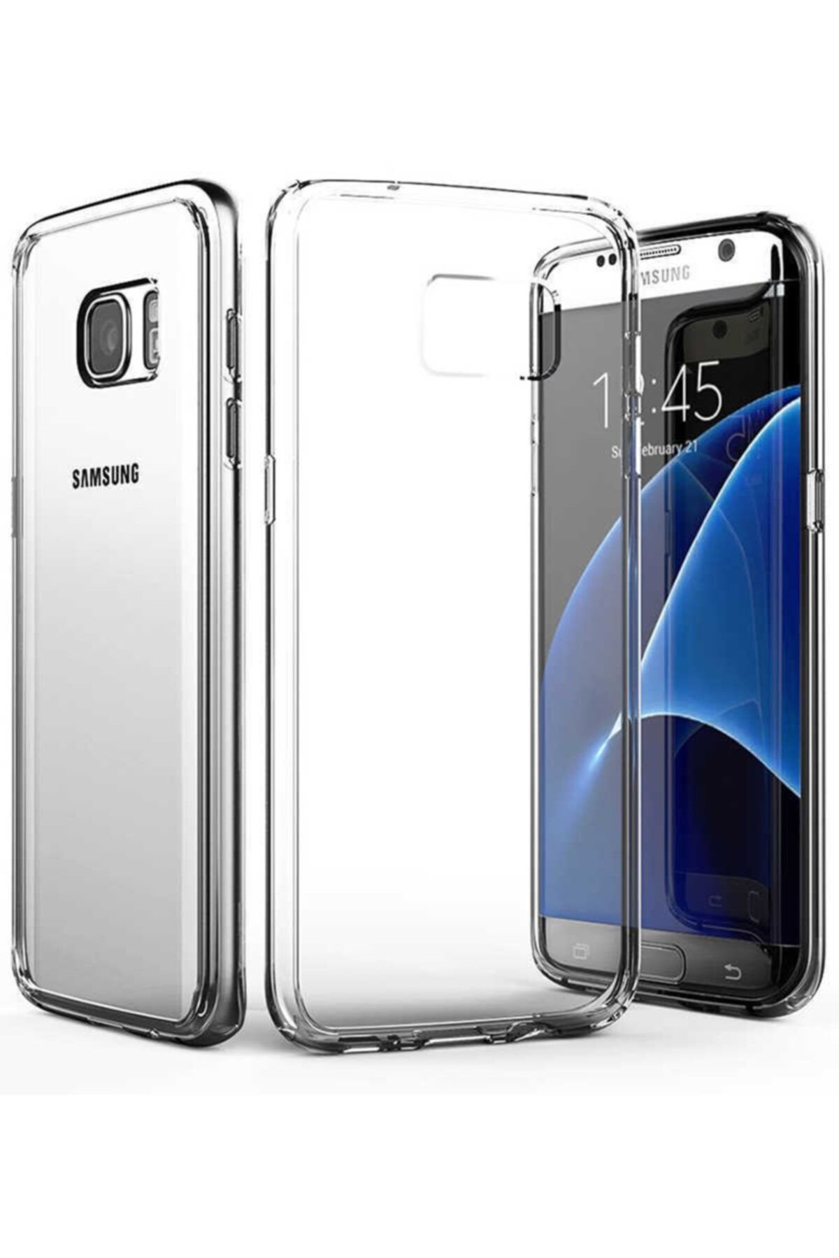 Samsung S7 Edge Kılıf Şeffaf Tam Koruma Esnek Süper Silikon Model Şeffaf