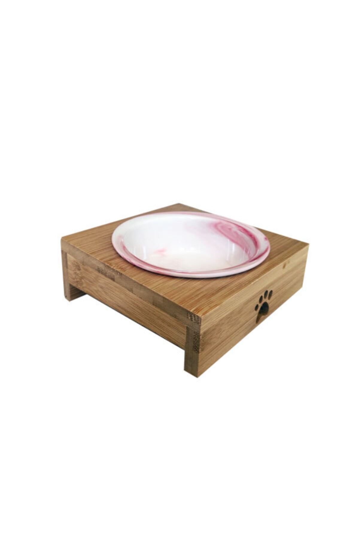 Carno Ahşap Sehpalı Tekli Pembe Seramik Mama Kabı