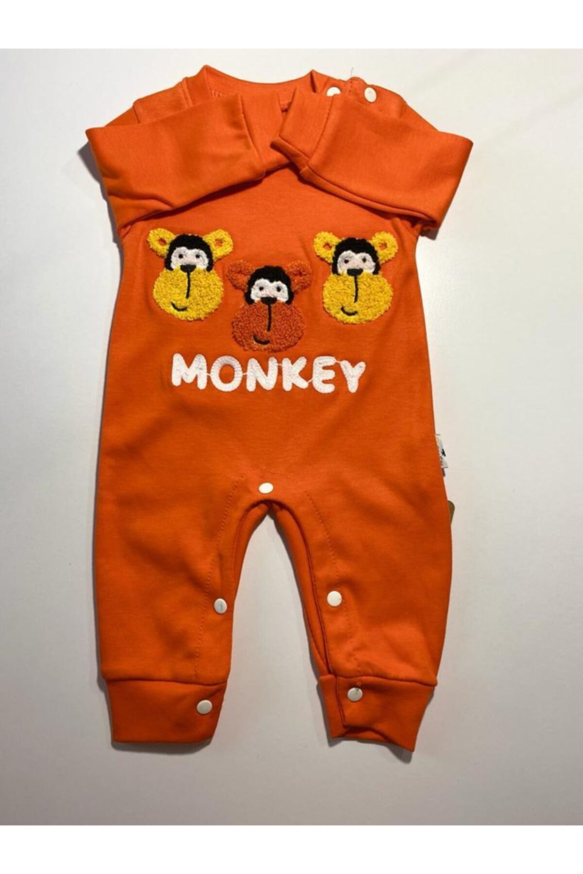 Baby Point Monkey Nakışlı Penye Alttan Çıtçıtlı Ayaksız Tulum