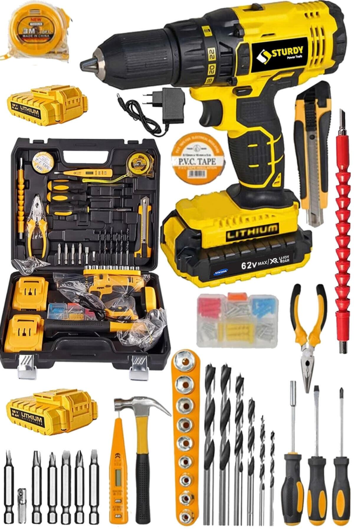 Sturdy Japon Technology 58v8ah Lion Çift Akülü Metal Şanzuman Turbo Şarjlı Matkap Ter 99 Parça Setli