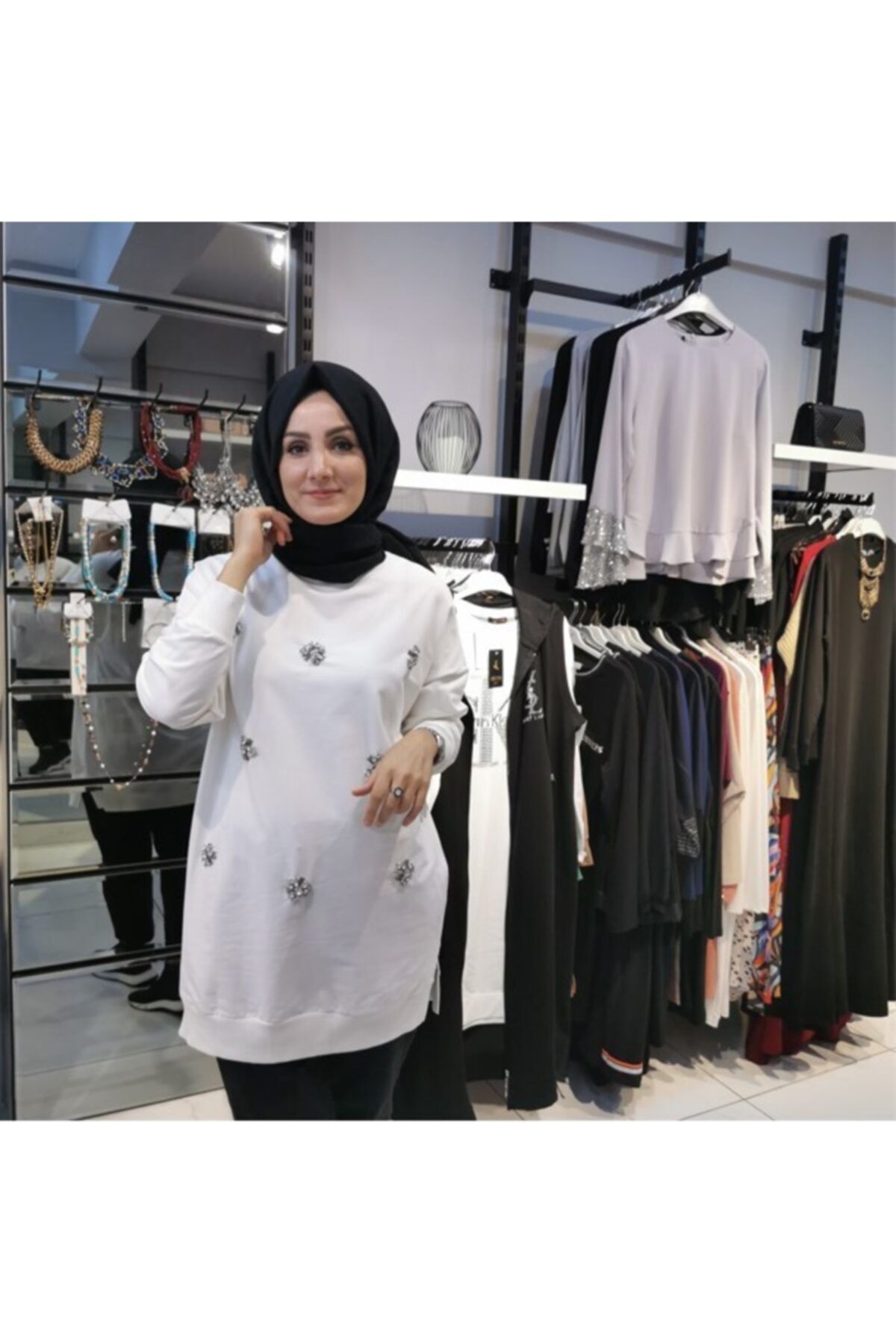 Soul Beyaz Taşlı Sweat